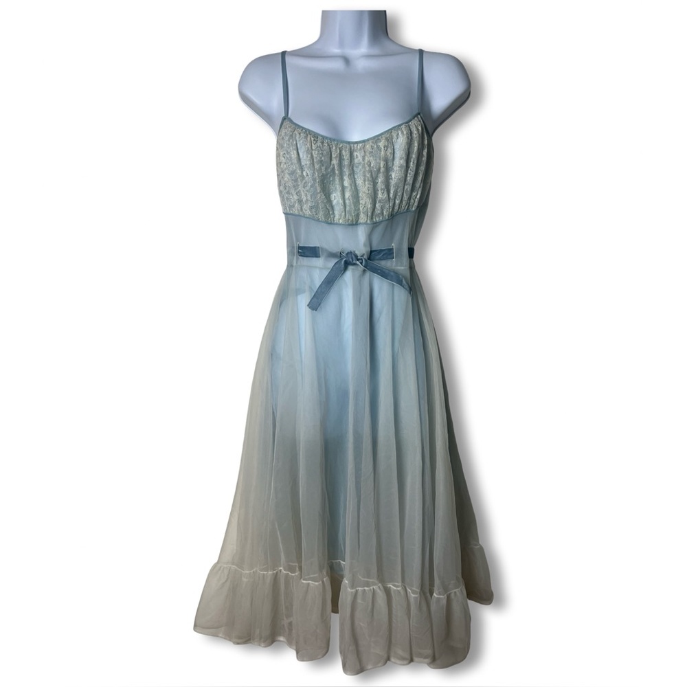 Gotham Gold Stripe - Women's Vintage 60s Blue Nylon Nightgown Nightie Sz 32